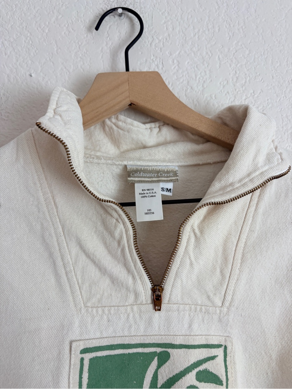 Coldwater Creek Cream Half-Zip Sweatshirt with Palm Tree Graphic - Picture 10 of 12